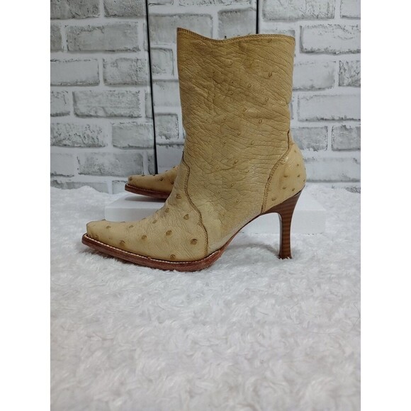 MEXICAN WOMEN'S HEELED ANKLE BOOTS & BELT Beige/Tan Color OSTRICH - Picture 4 of 16